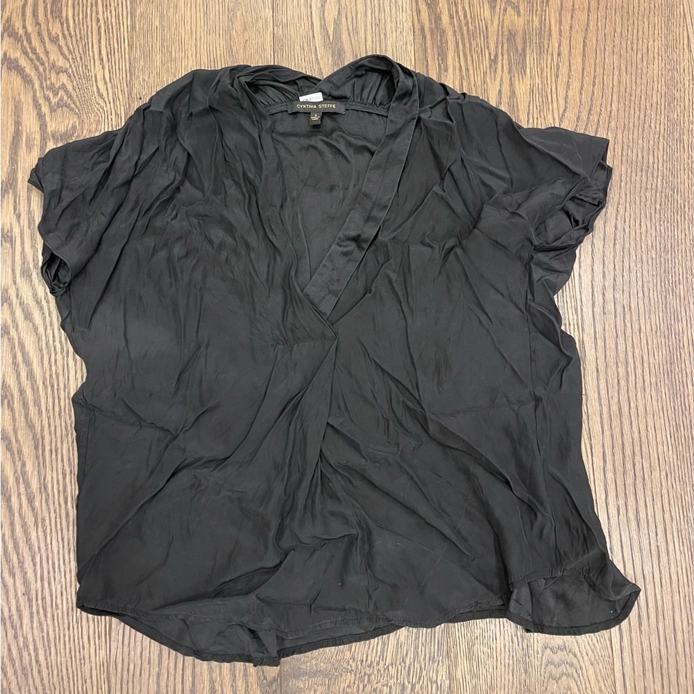 Cynthia Steffe Black Silk Top Oversized 2 S Xs